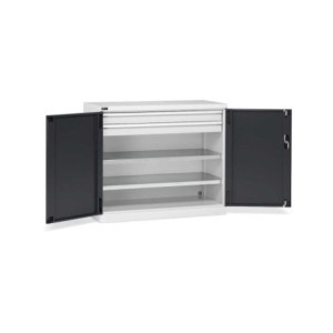 Armoire à portes battantes 1193 x 555 x 1000 mm, 64 x 27 EH avec 2 étagères + 2 tiroirs