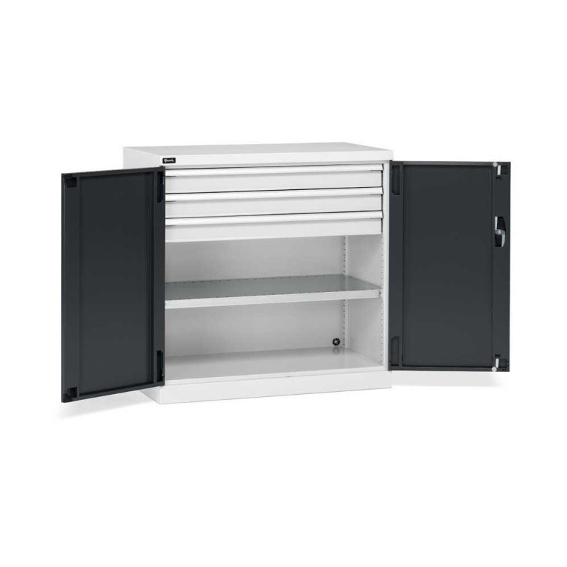 Flügeltürschrank 1023x555x1000mm, 54x27 EH mit 2 Fachböden und 1 Schublade