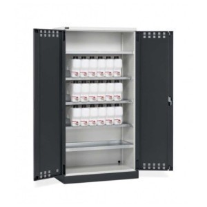 Flügeltürschrank 1023x555x2000mm, 54x27 EH mit Fachböden, Wanne und geschlitzten Türen