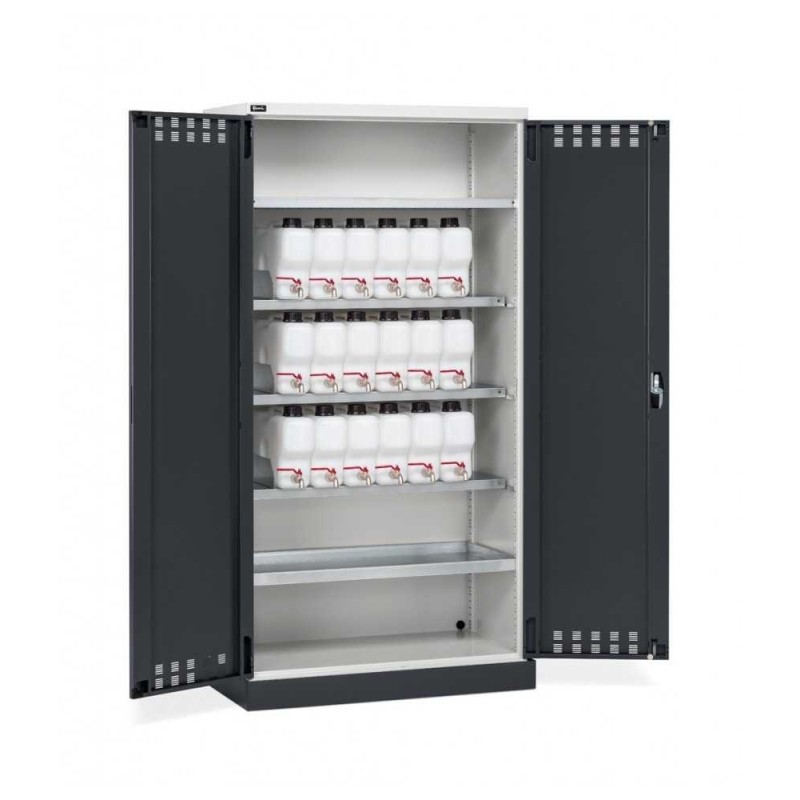Flügeltürschrank 1023x555x2000mm, 54x27 EH mit Fachböden, Wanne und geschlitzten Türen
