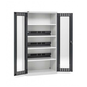 Akkuladeschrank 1023x555x2000mm, 54x27 EH mit 4 Lochfachböden und Sichtfenstertüren