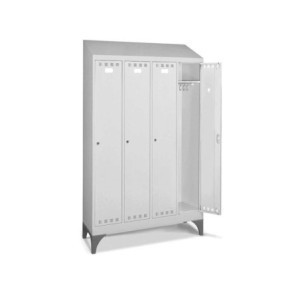 Garderobenschrank mit Füßen + Schrägdach Abteilbreite 300mm, 4 Abteile