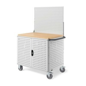 Chariot d'atelier verrouillable 1030x658x1538mm, avec paroi arrière et portes battantes