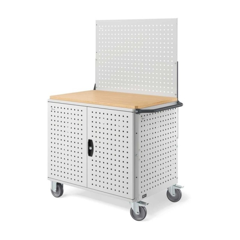 Chariot d'atelier verrouillable 1030x658x1538mm, avec paroi arrière et portes battantes