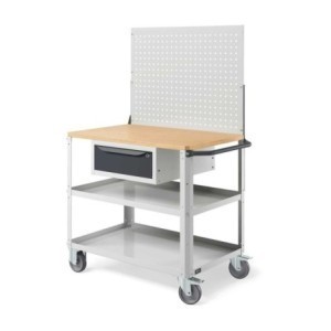 Chariot d'atelier 1028 x 654 x 1538 mm, avec paroi arrière et tiroir