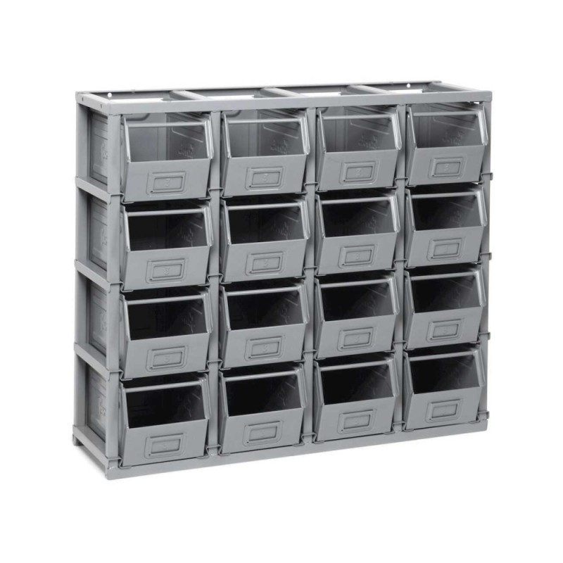 Étagère pour petites pièces Domino 1025x355x885mm, avec 16 bacs métalliques