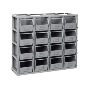 Kleinteileregal Domino 1025x355x885mm, mit 16 Metallkästen