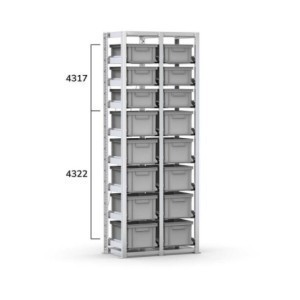 GRUNDREGAL Tragrahmenregal 810x421x2003mm, mit 16x Eurobehälter