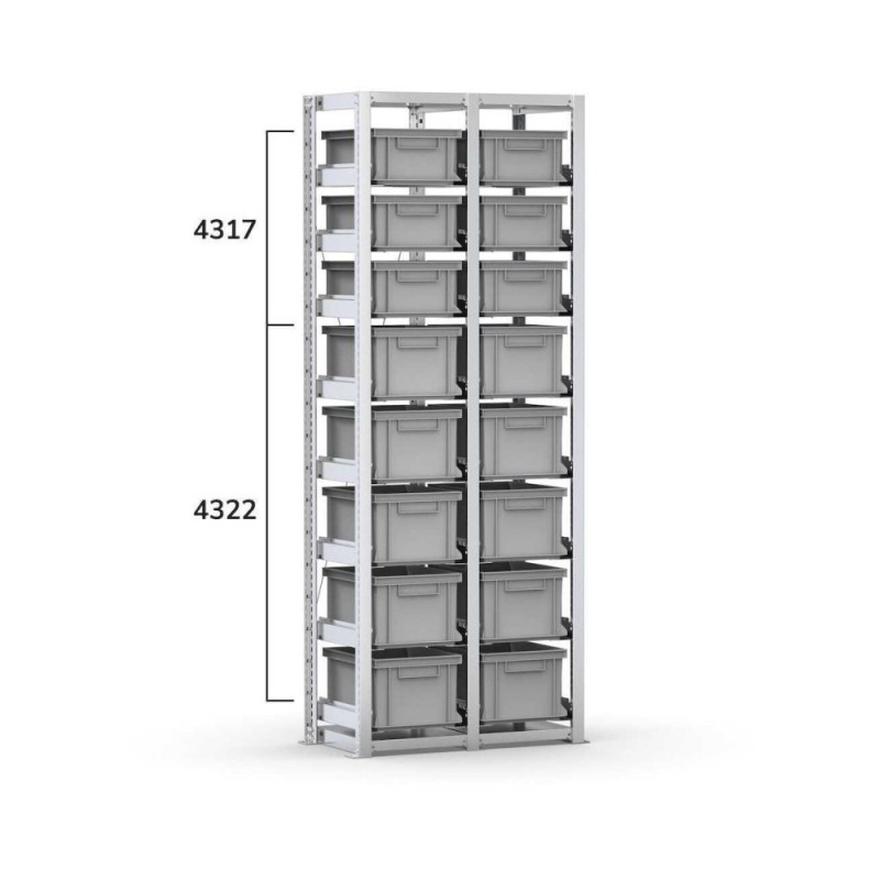 GRUNDREGAL Tragrahmenregal 810x421x2003mm, mit 16x Eurobehälter