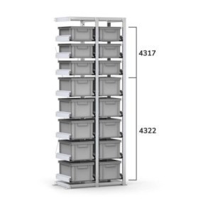 ANBAUREGAL Tragrahmenregal 760x421x2003mm, mit 16x Eurobehälter