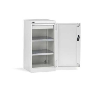 Armoire à portes battantes 512 x 555 x 1000 mm, 24 x 27 EH avec 2 étagères et 1 tiroir