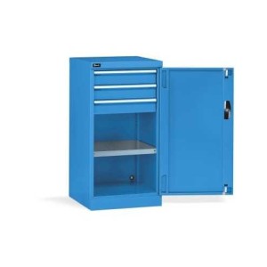 Armoire à portes battantes 512 x 555 x 1000 mm, 24 x 27 EH avec 1 tablette et 3 tiroirs