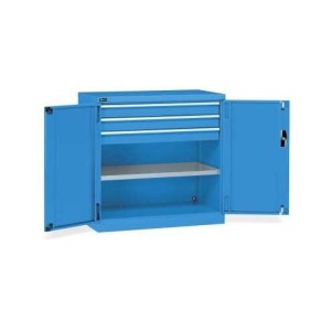 Flügeltürschrank 1023x555x1000mm, 54x27 EH mit 1 Fachboden und 3 Schubladen