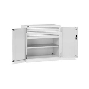 Flügeltürschrank 1023x555x1000mm, 54x27 EH mit 1 Fachboden und 3 Schubladen