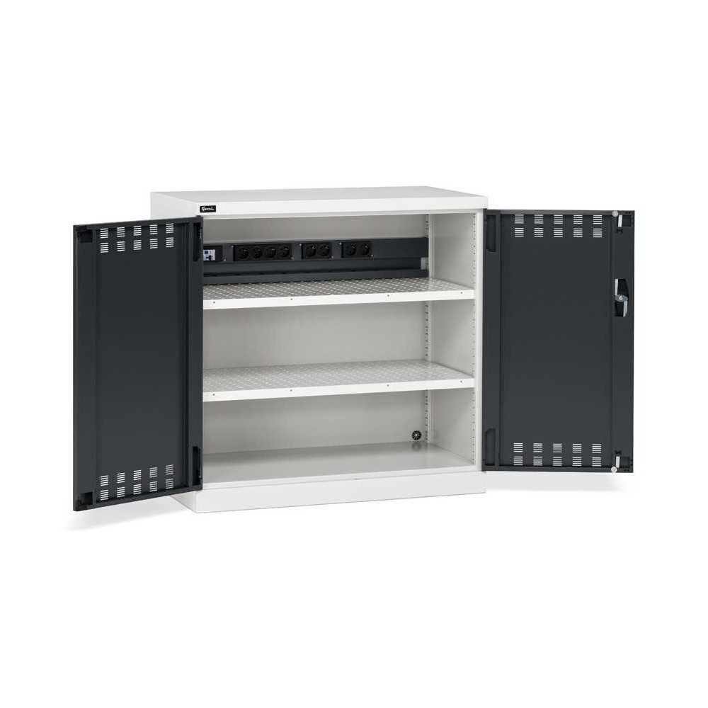Flügeltürschrank 1023x555x1000mm, 54x27 EH mit 2 Fachböden und Energiekanal für Steckdosenleisten