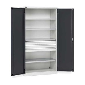 Flügeltürschrank 1023x555x2000mm, 54x27 EH mit 4 Fachböden und 3 Schubladen