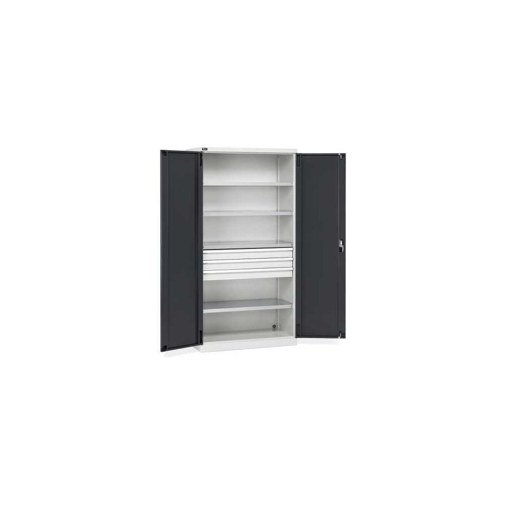 Flügeltürschrank 1023x555x2000mm, 54x27 EH mit 4 Fachböden und 3 Schubladen
