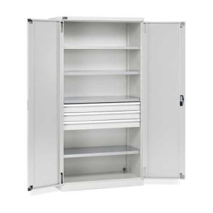 Flügeltürschrank 1023x555x2000mm, 54x27 EH mit 4 Fachböden und 3 Schubladen
