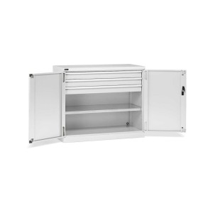 Flügeltürschrank 1193x555x1000mm, 64x27 EH mit 1 Fachboden + 3 Schubladen