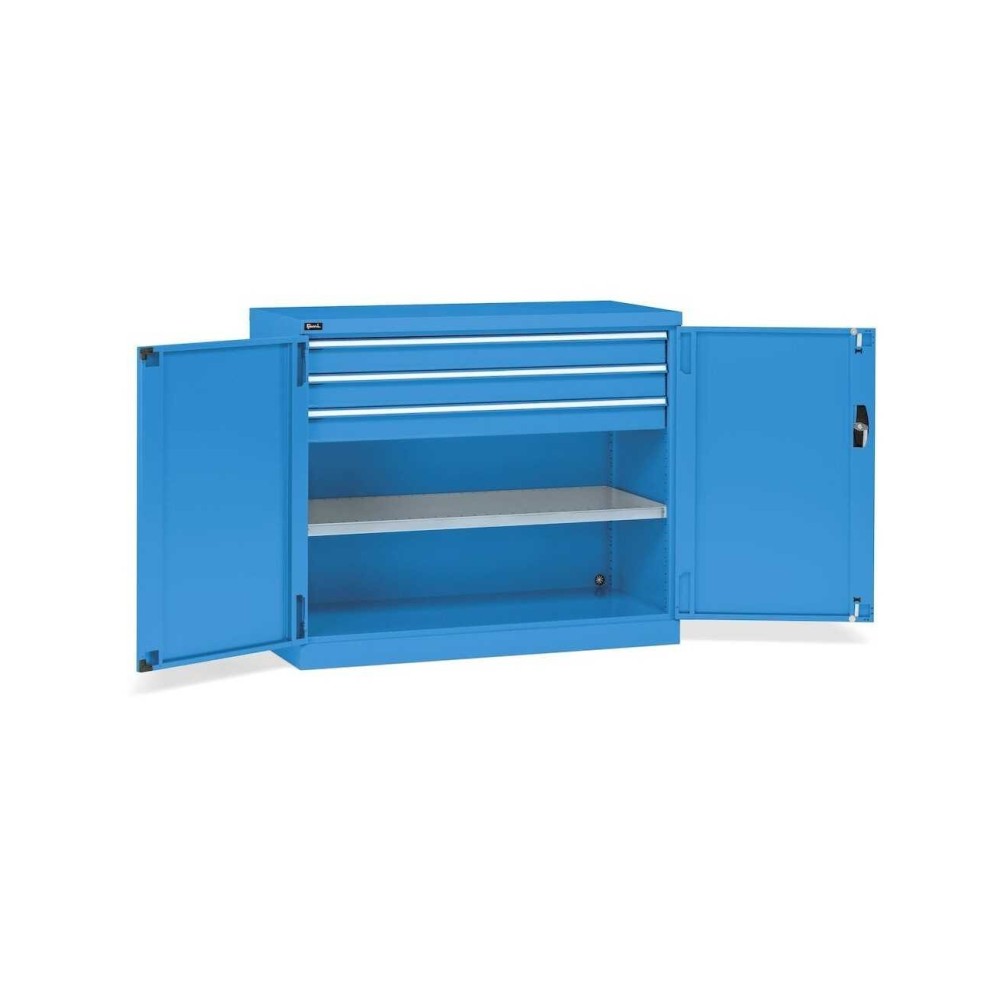 Flügeltürschrank 1193x555x1000mm, 64x27 EH mit 1 Fachboden + 3 Schubladen