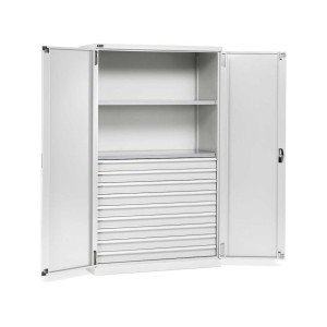 Flügeltürschrank 1193x555x2000mm, 64x27 EH mit 2 Fachböden + 9 Schubladen
